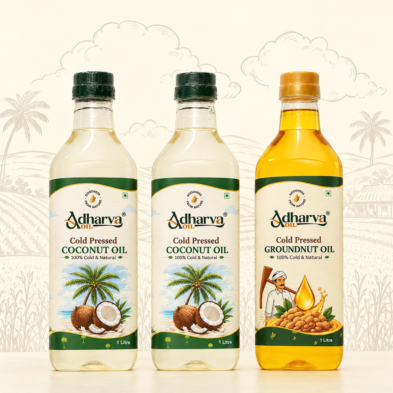 Coconut Oil-1 litre -2 Bottle | Groundnut Oil-1 litre - 1 Bottle