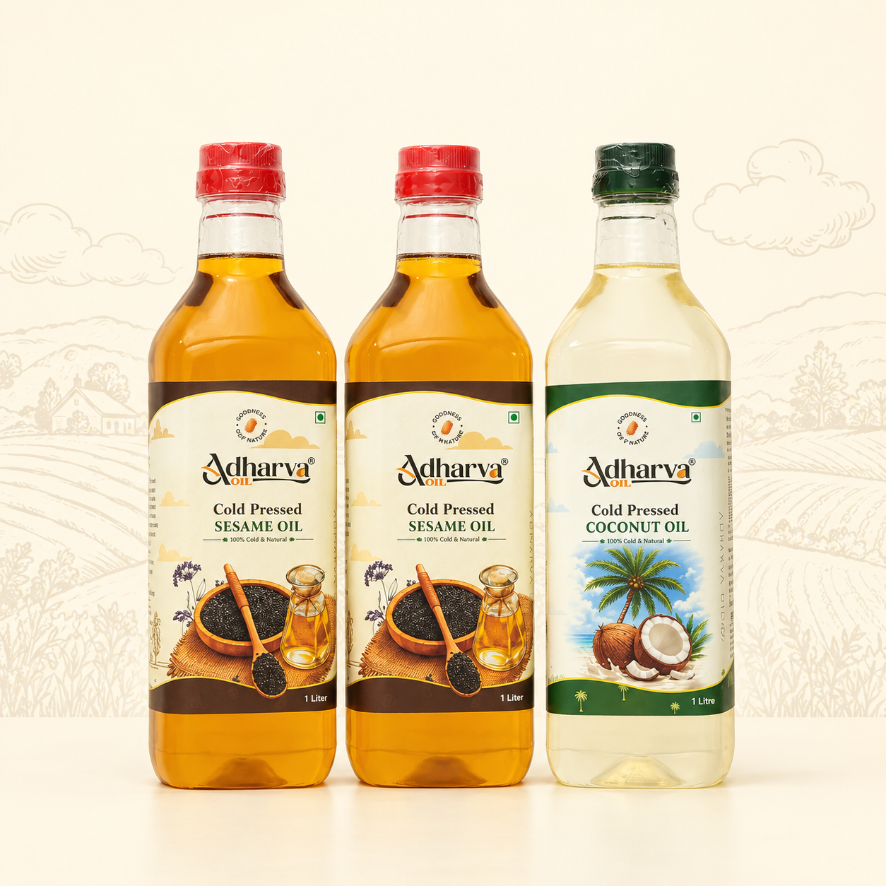 Sesame Oil-1 litre - 2 Bottle | Coconut Oil-1 litre -1 Bottle