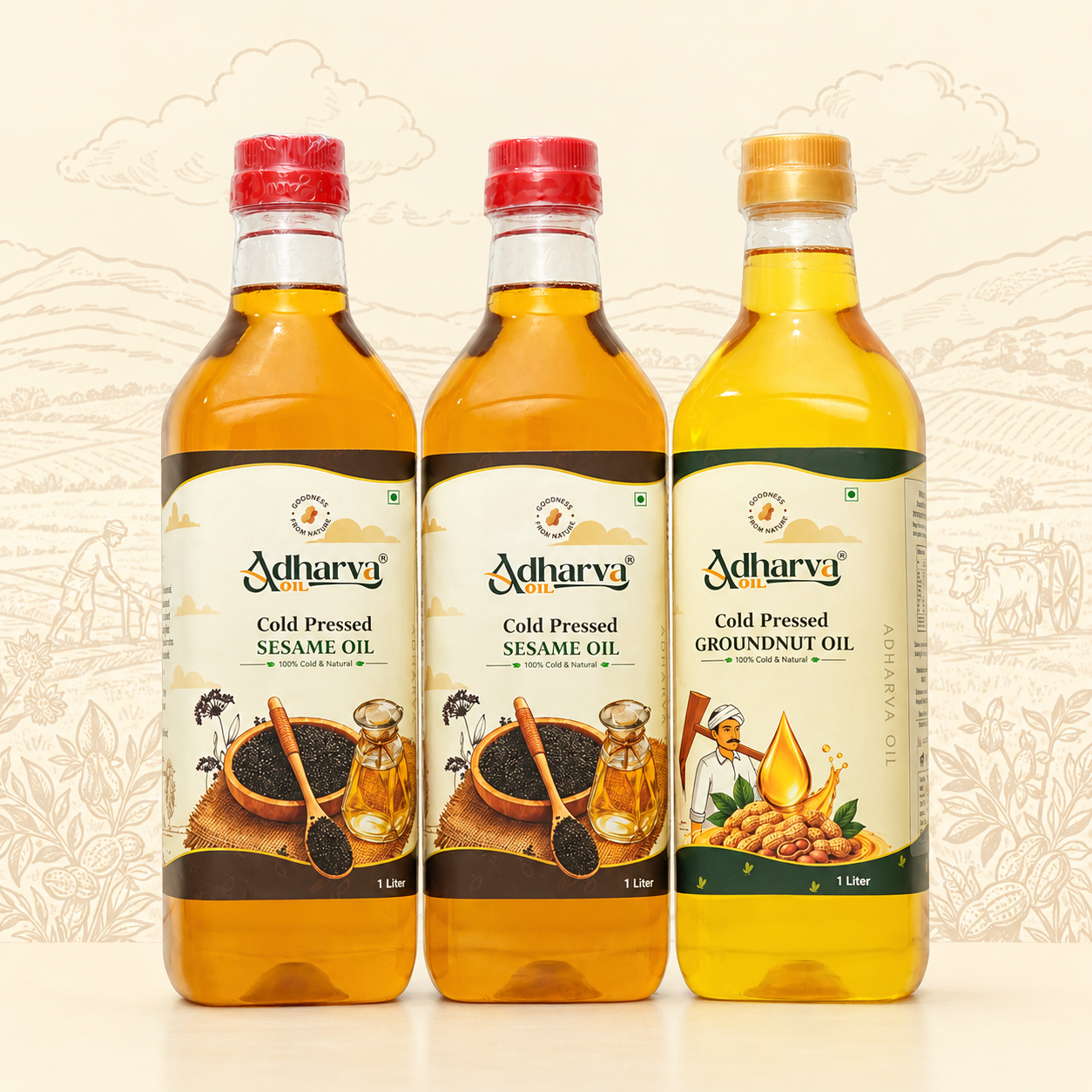 Sesame Oil-1 litre - 2 Bottle | Groundnut Oil-1 litre -1 Bottle