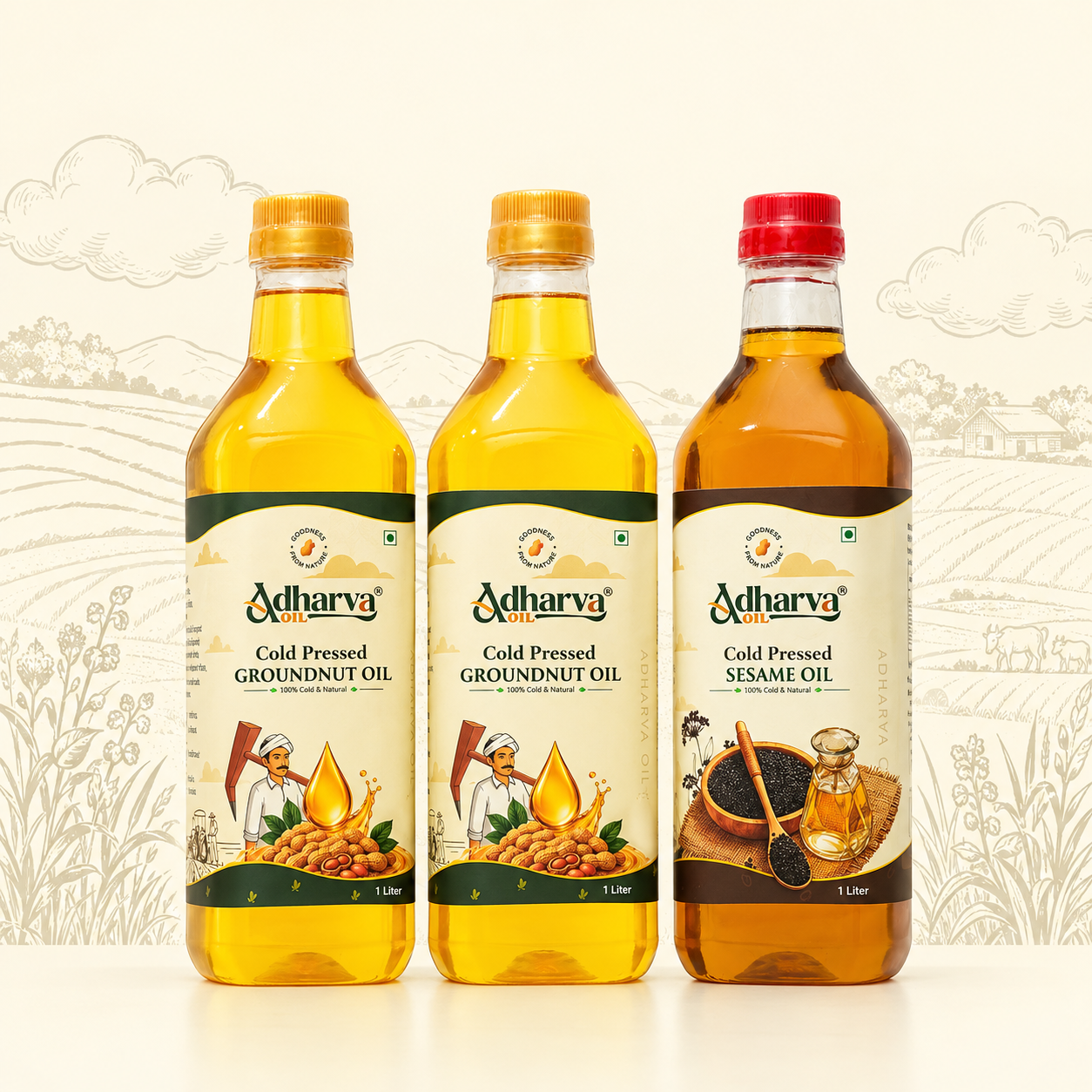 Groundnut Oil-1 litre-2 Bottles | Sesame Oil-1 litre- 1 Bottle