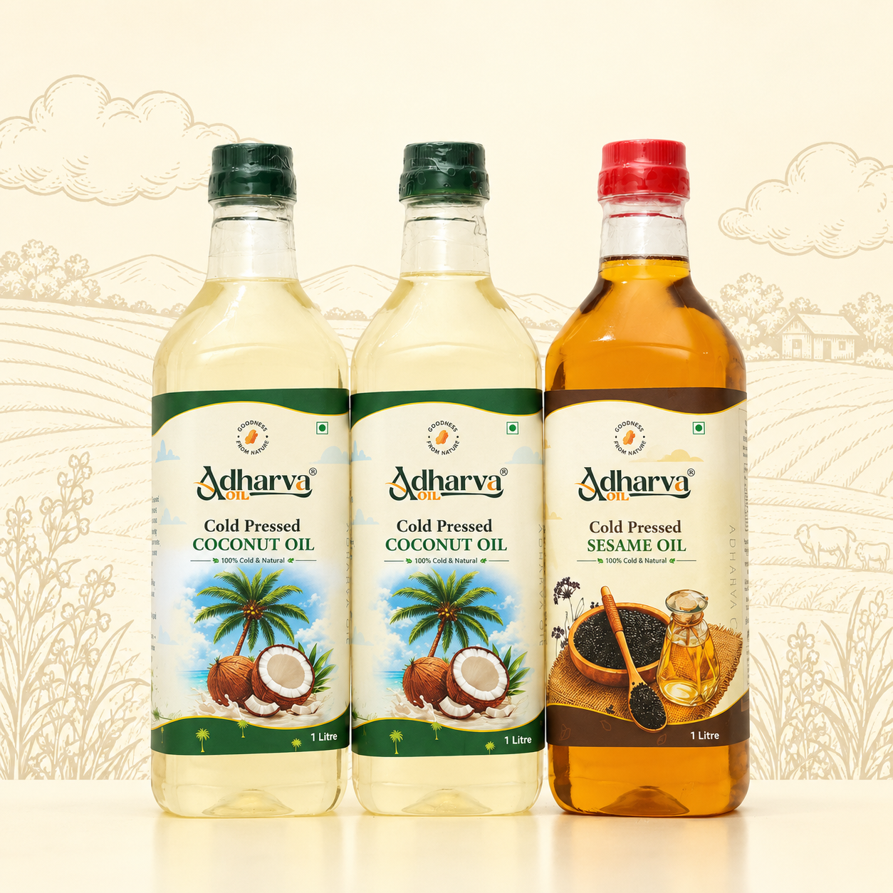 Coconut Oil-1 litre-2 Bottles | Sesame Oil-1 litre-1 Bottle