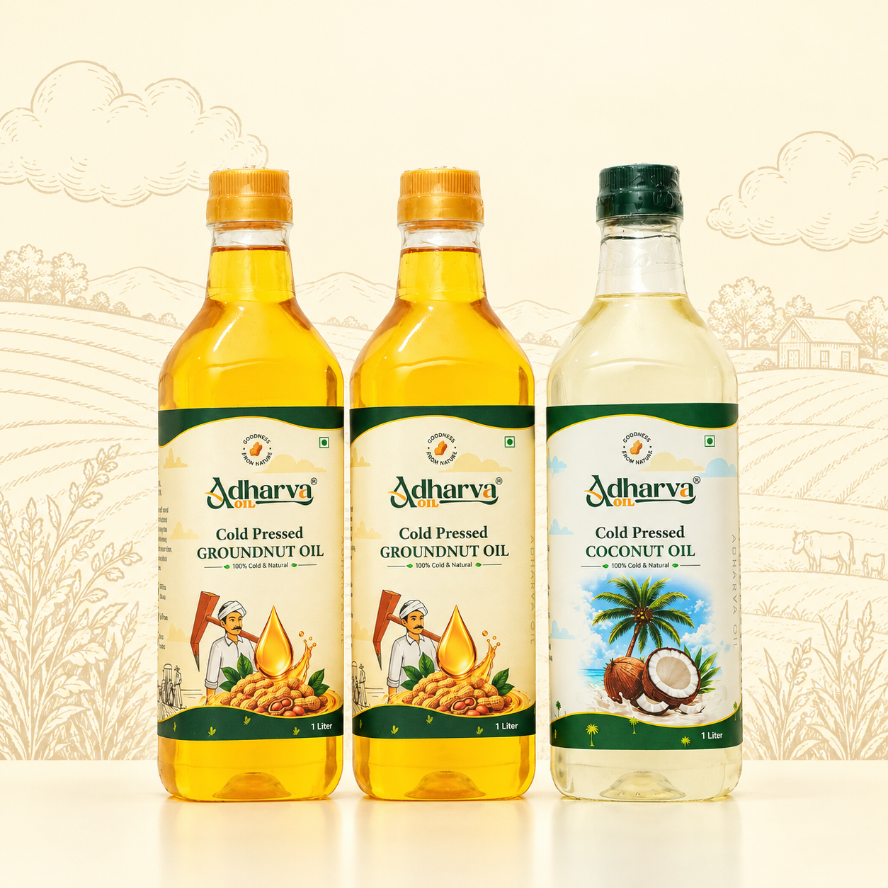 Groundnut Oil-1 litre-2 Bottles | Coconut Oil-1 litre- 1 Bottle