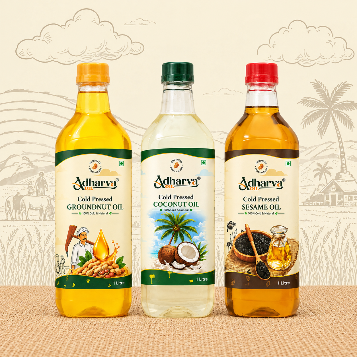 Groundnut Oil-1 litre-1 Bottle |Coconut Oil-1 litre- 1 Bottle| Sesame Oil-1 litre- 1 Bottle