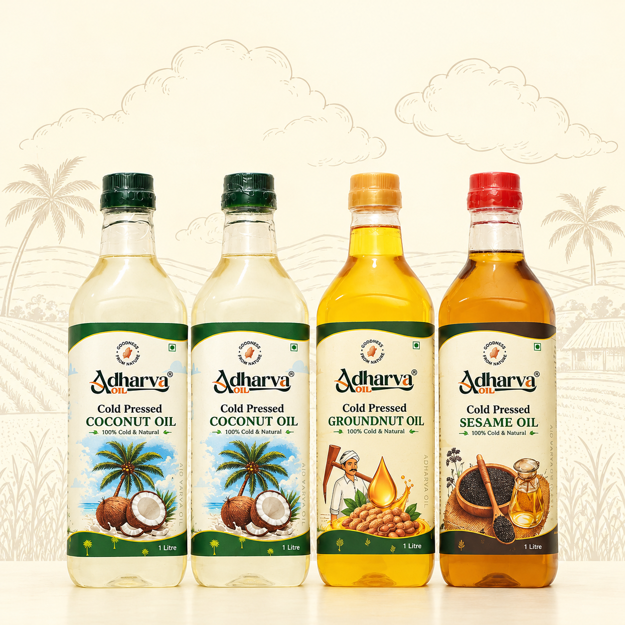 Coconut Oil-1 litre-2 Bottle|Groundnut Oil-1 litre-1 Bottle|Sesame Oil-1 litre- 1 Bottle