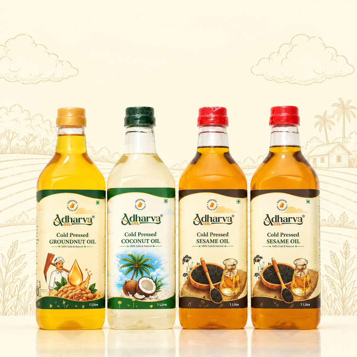 Groundnut Oil-1 litre-1 Bottle | Coconut Oil-1 litre-1 Bottle | Sesame Oil-1 litre-2 Bottle