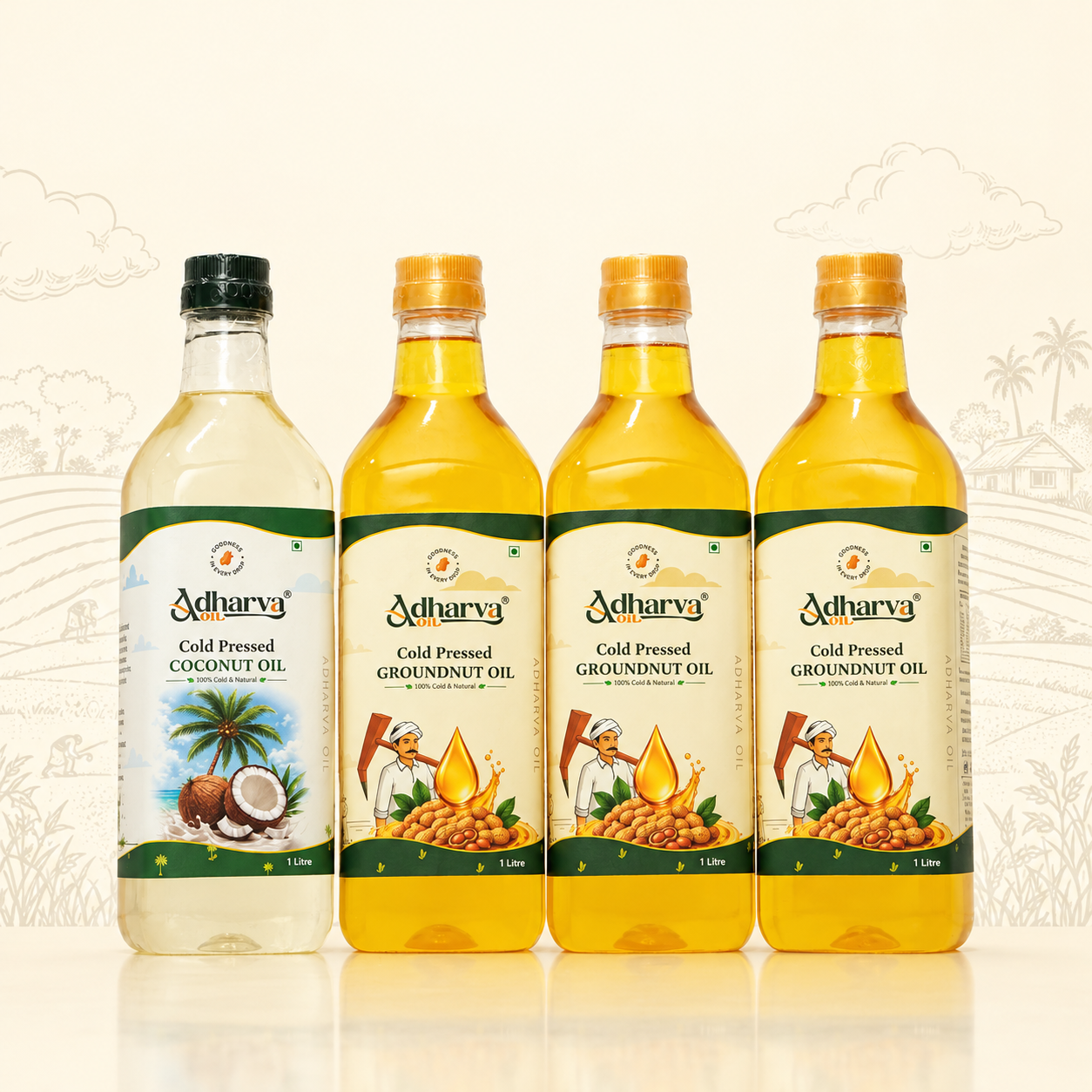 Coconut Oil-1 litre-1 Bottle | Groundnut Oil-1 litre-3 Bottle