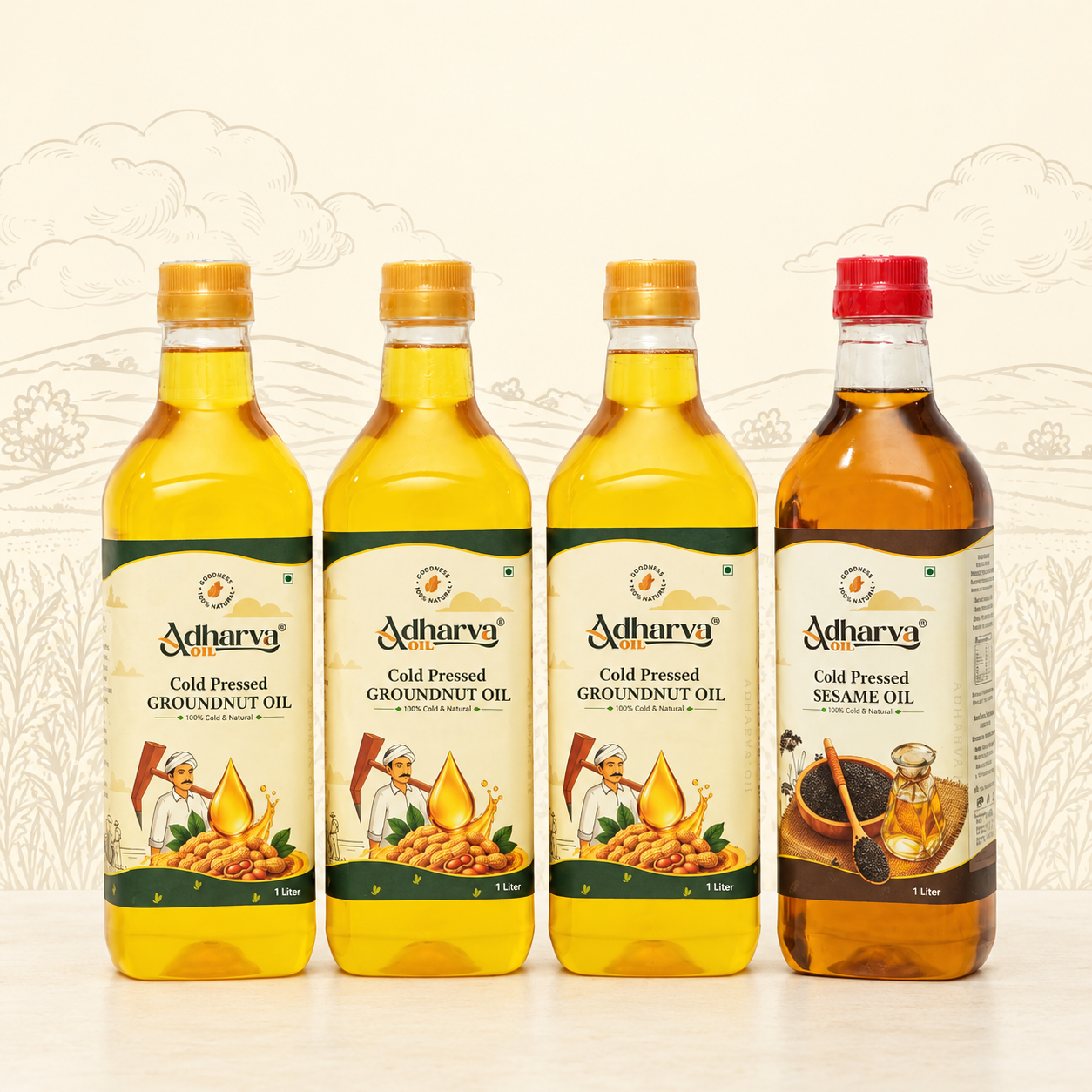 Groundnut Oil-1 litre-3 Bottle | Sesame Oil-1 litre- 1 Bottle