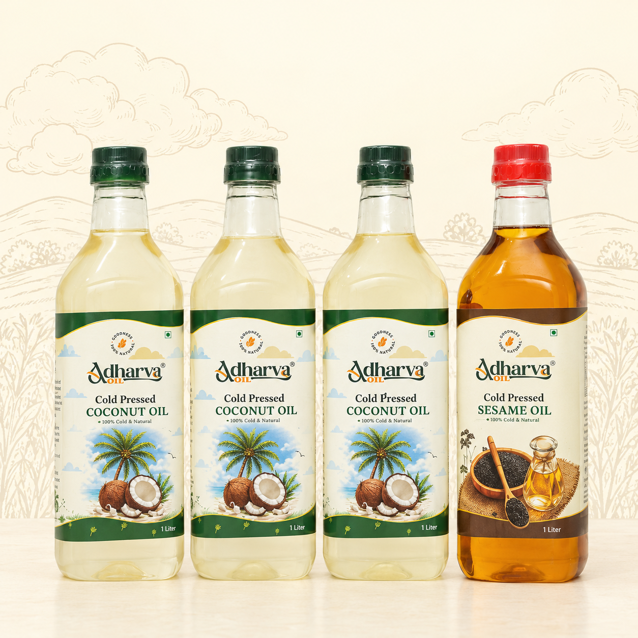 Coconut Oil-1 litre-3 Bottle| Sesame Oil-1 litre-1 Bottle