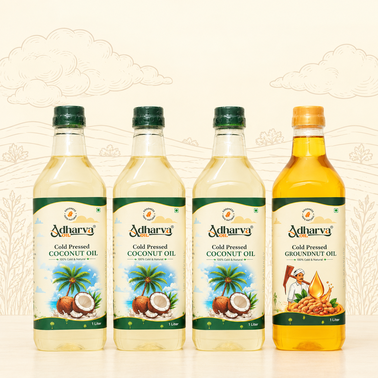 Coconut Oil-1 litre-3 Bottle | Groundnut Oil-1 litre-1 Bottle